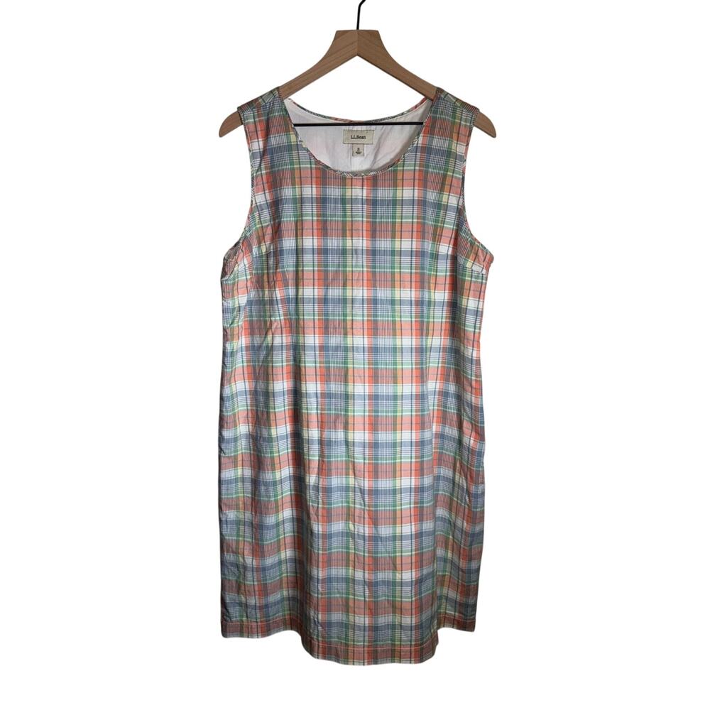 VINTAGE L.L.BEAN Multicolor Plaid Sleeveless cottagecore cotton shift dress 16